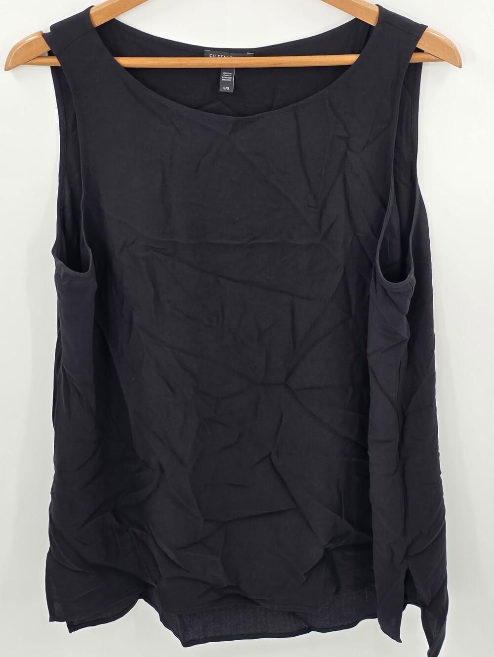 Eileen Fisher 100% Silk Black Sleeveless Top Women's Large L